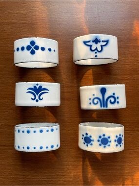 Katarina Brieditis for IKEA Set of 6 HEDER Napkin Rings Blue & White Enamel